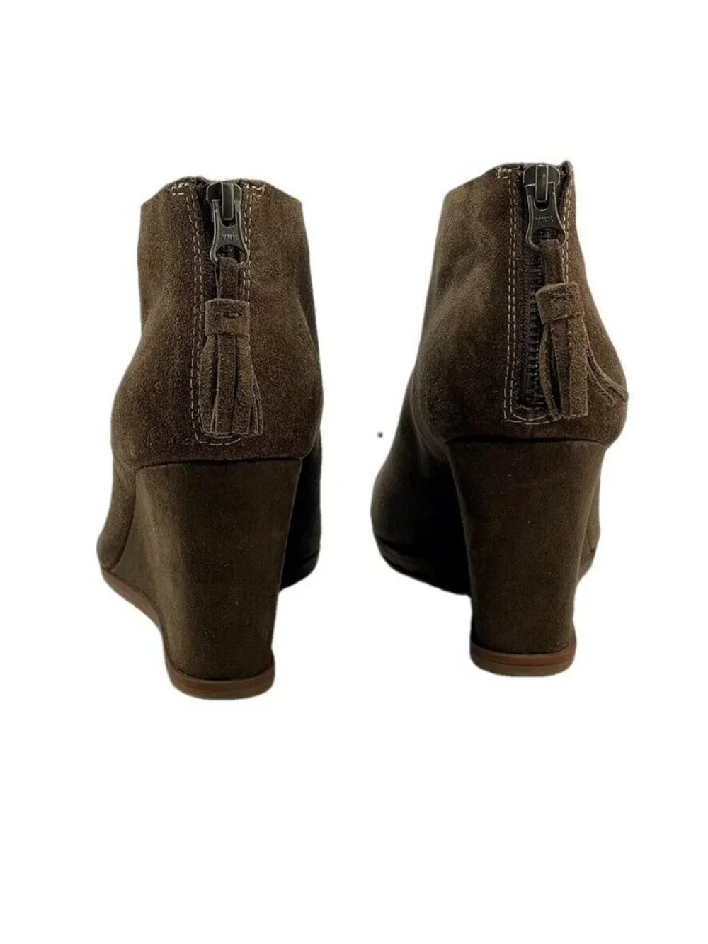 Korks Womens Brown Suede Wedge Ankle Boots 8M With Back Zipper Closure